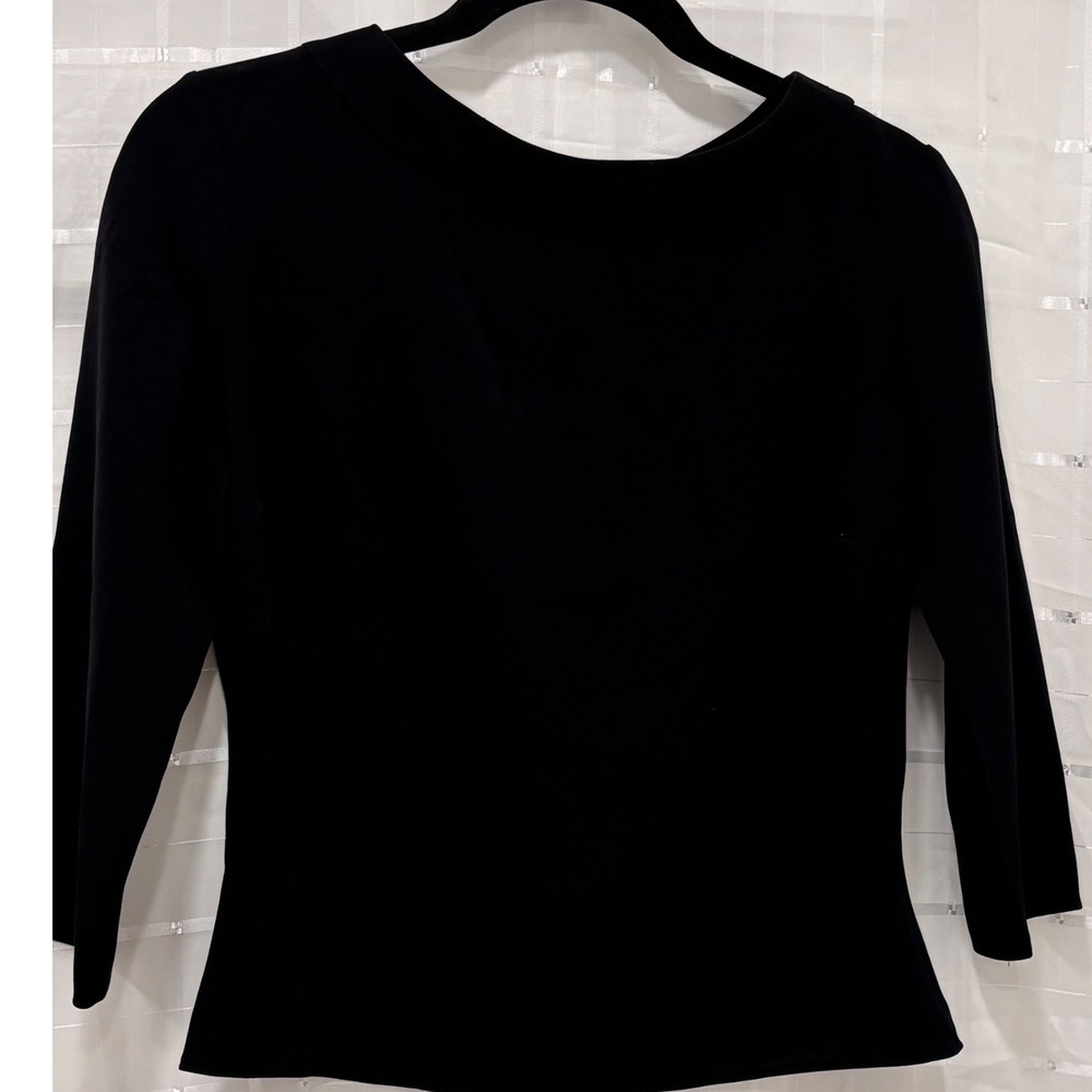 Tahari Black Boatneck 3/4 Sleeve Blouse Triacetate Blend Top Size 12 1022854